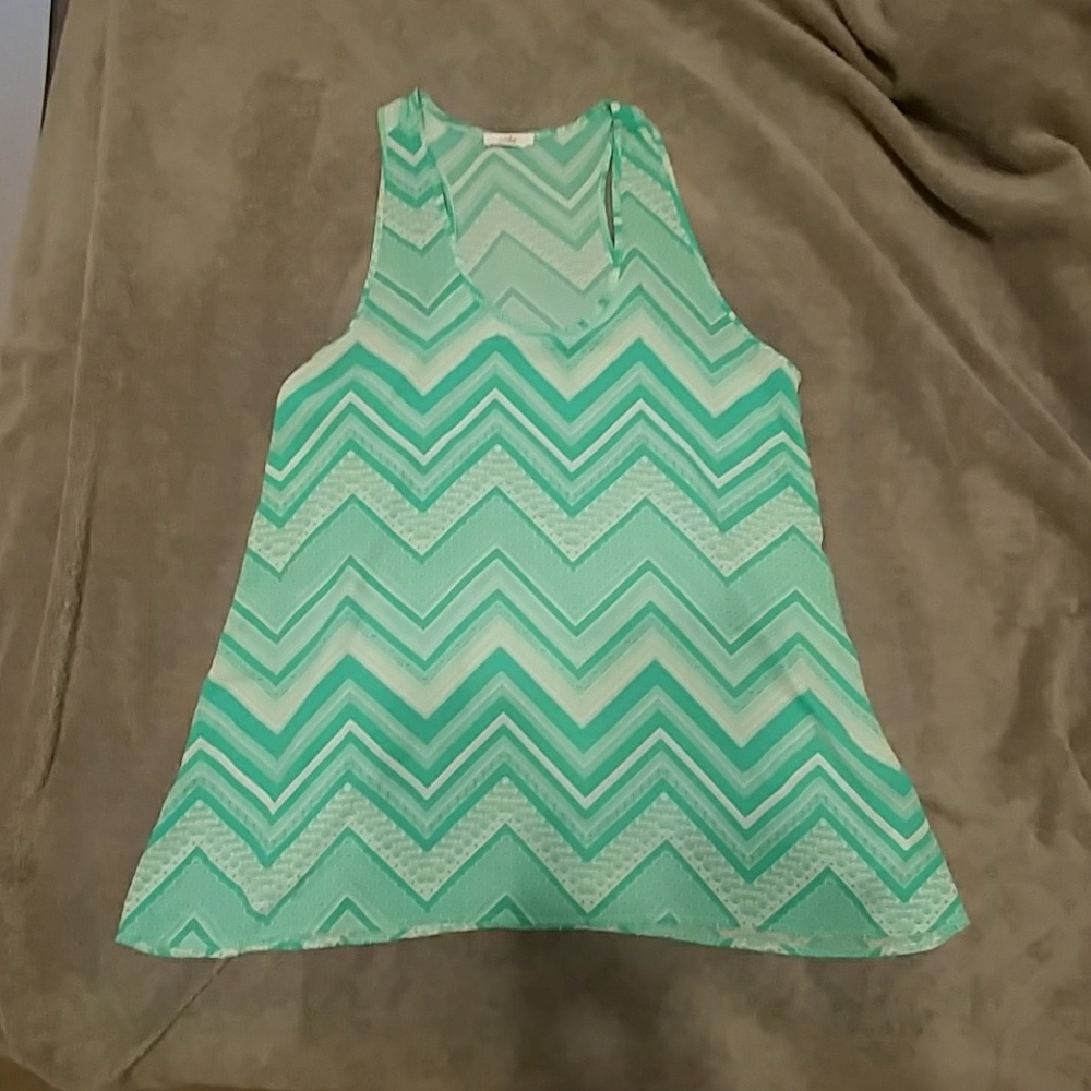 Evelie Teal Chevron Print Tank Top Blouse